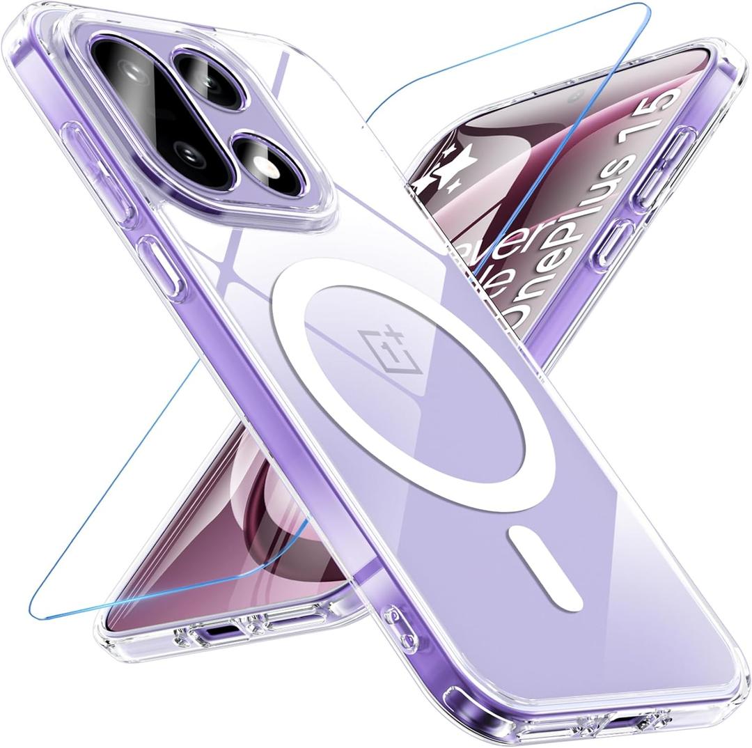 BESINPO Magnetic for Oneplus 15 Case with Screen Protector, Wireless Charging Compatible for Magsafe Case, Shockproof Slim One Plus 15 Case, Anti-Yellowing One Plus 15 Phone Cover, Clear