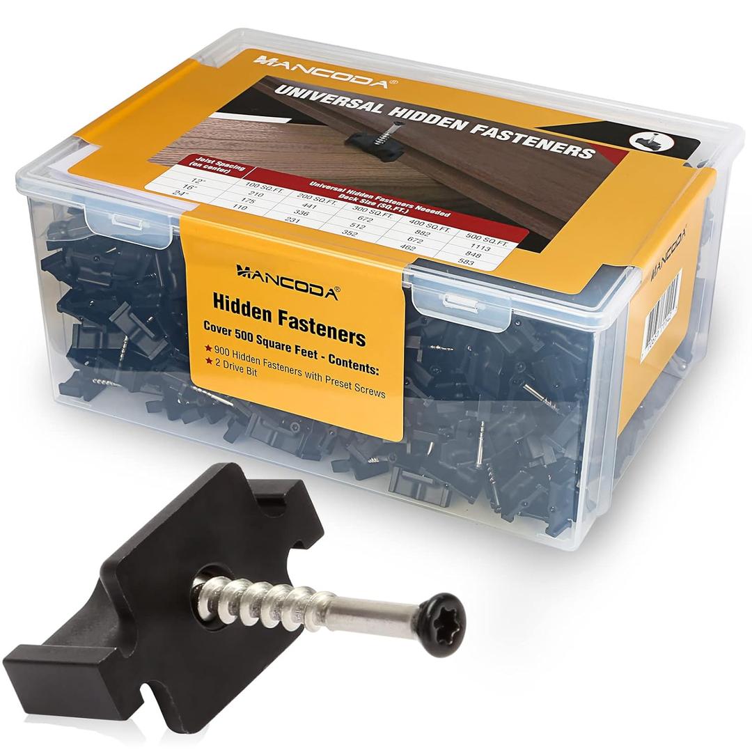 Hidden Deck Fasteners for Composite Decking Board, Universal Hidden Fasteners with Stainless Steel Screws, Composite Decking Clips for Wood Deck Framing, 900 Pack for 500 SQ.FT.