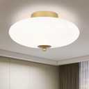 Mid-Century Modern Flush Mount Ceiling Light,LED Gold Light Fixture with Glass Shade,4000K Vintage Hallway Close to Ceiling Lamp for Entryway Kitchen Bedroom (11.8 Inch Not Dimmable)