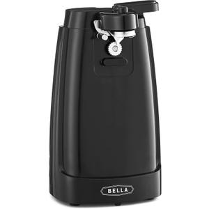 BELLA Electric Can Opener and Knife Sharpener, Multifunctional Jar and Bottle Opener with Removable Cutting Lever and Cord Storage, Stainless Steel Blade, Black