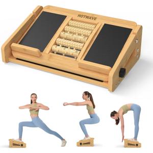 HOTWAVE Slant Board for Calf Stretching with Foot Massage Roller, Calf Stretcher Slant Board for Exercise, Portable Adjustable Bamboo Incline Slantboard for Ankle Knees Leg Physical Therapy Equipment