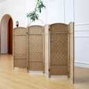 Furnnylane 6 Panel Rattan Divider Short Room Partition Screen,Double Sided Folding Divider for Room Separation,Light Brown,47.2" H x 94.5" W
