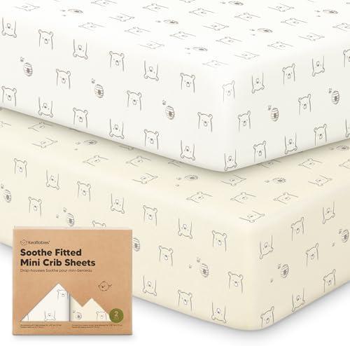 2-Pack Mini Crib Sheets Fitted - 38x26 Pack N Play Sheets for Pack and Play Mattress, Organic Cotton, Soft & Breathable Playard Bedding, Neutral Mini Toddler Bed Cover for Boys, Girls (Bumble Bear)