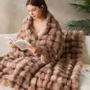 DOWNCOOL Faux Fur Queen Blanket, Plush Bubble Blanket 90"x90" Tie-dye Brown
