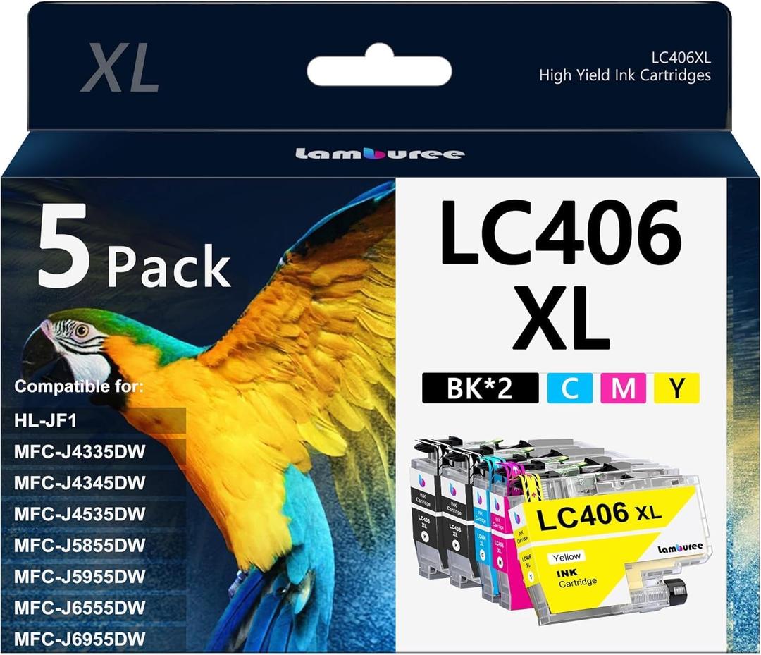 LC406XL Ink Cartridges with High-Yield Replacement for Brother LC406 XL Work with MFC-J4335DW MFC J4535DW MFC-J5855DW MFC-J5955DW MFC-J6555DW MFC-J6955DW Printers (5 Pack)