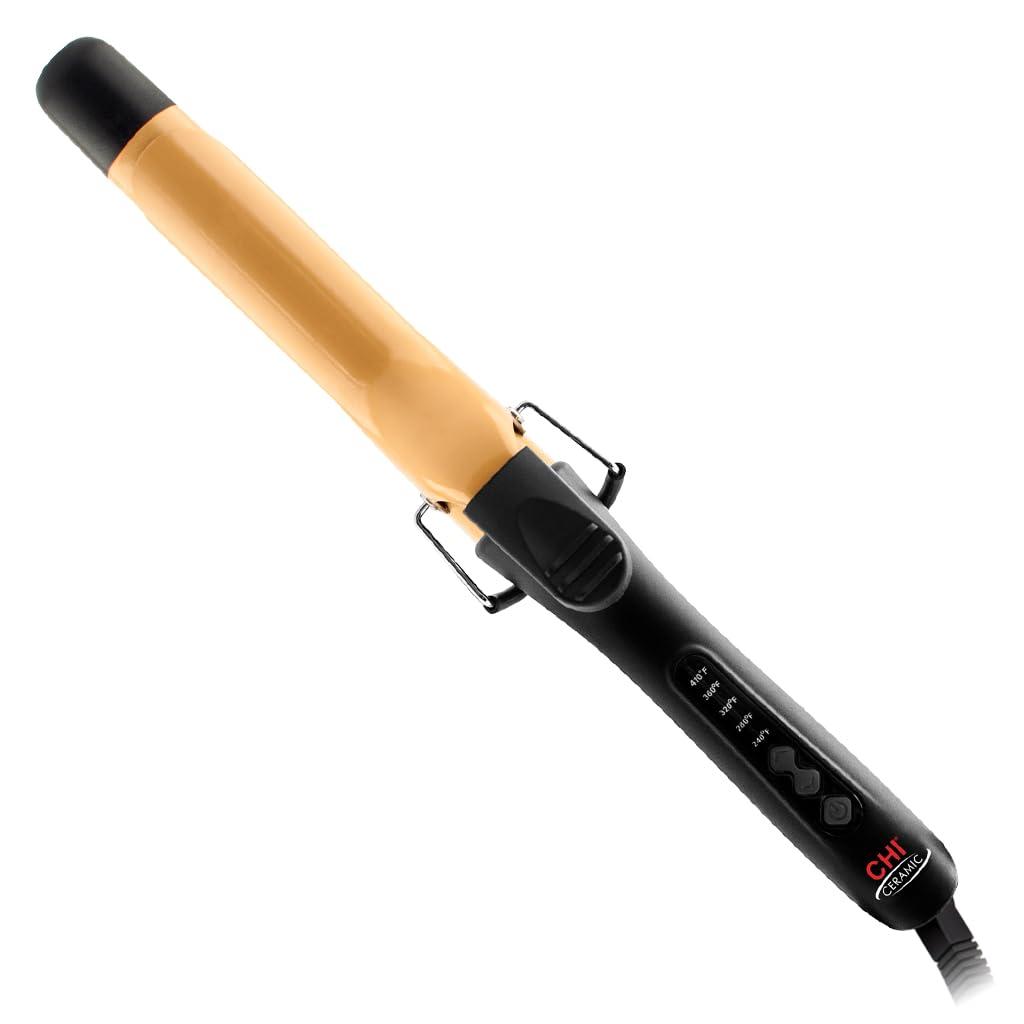 CHI Ceramic Curling Iron, Hair Curler For Shiny, Frizz-Free, & Healthy Hair, Auto-Shut Off & 5 Foot Swivel Cord, 1.5" Barrel (Black)
