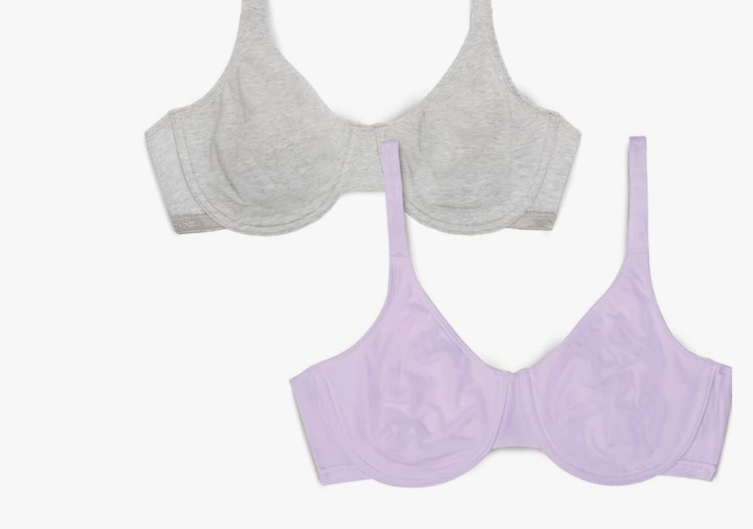 Fruit of the Loom Women's Unlined Underwire Bra - Cotton & Spandex Blend for Natural Shape and Flexibility 2 Piece, 34D