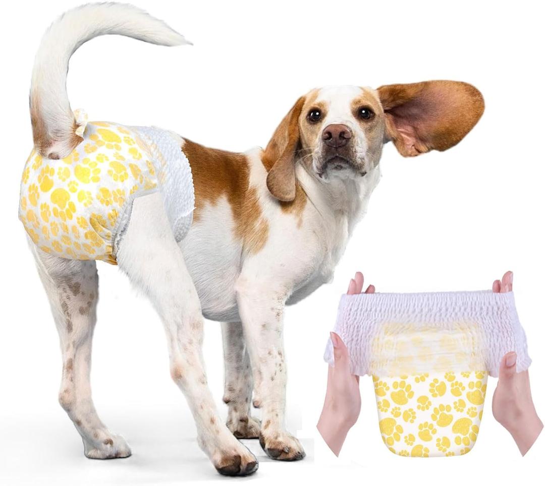 Dono Dog Diapers Female with Stretchy Waist, Disposable Full Wrap Female Puppy Dog in Heat Period, 360 Leak-Proof Super Absorbent Doggie Puppy Diaper for Dogs, M