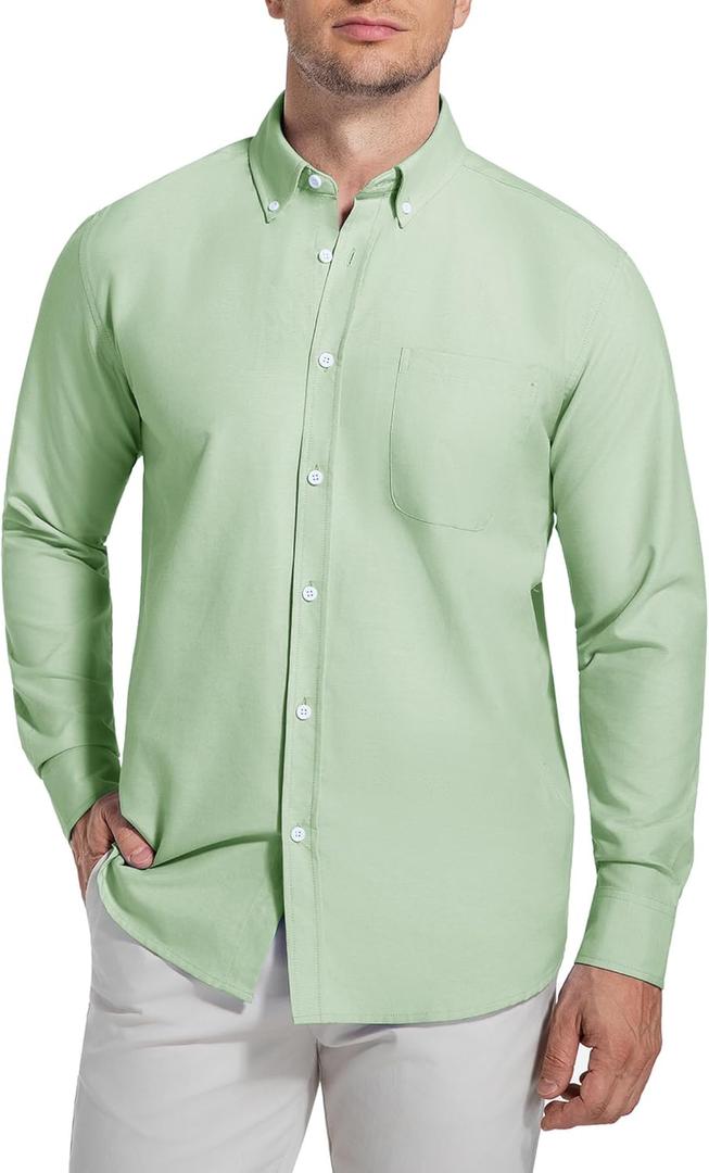 Mens Oxford Shirt Long Sleeve Button Down Shirt Regular Fit Casual Button Down Shirt with Pocket (Green, XXXL)