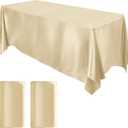 MCEAST 2 Packs Satin Tablecloth 102 x 58 Inches Rectangular Table Overlay Cover Bright Silk Tablecloth Smooth Fabric Table Decor for Wedding Banquet Decoration (Champagne)