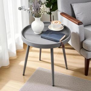 BOOSDEN Round Side Table, Small Circle End Table for Indoor Outdoor, Gray | Modern Bedside Table for Bedroom, Living Room, Patio, Garden, Balcony, Backyard, Patio, Accent Nightstand for Small Space