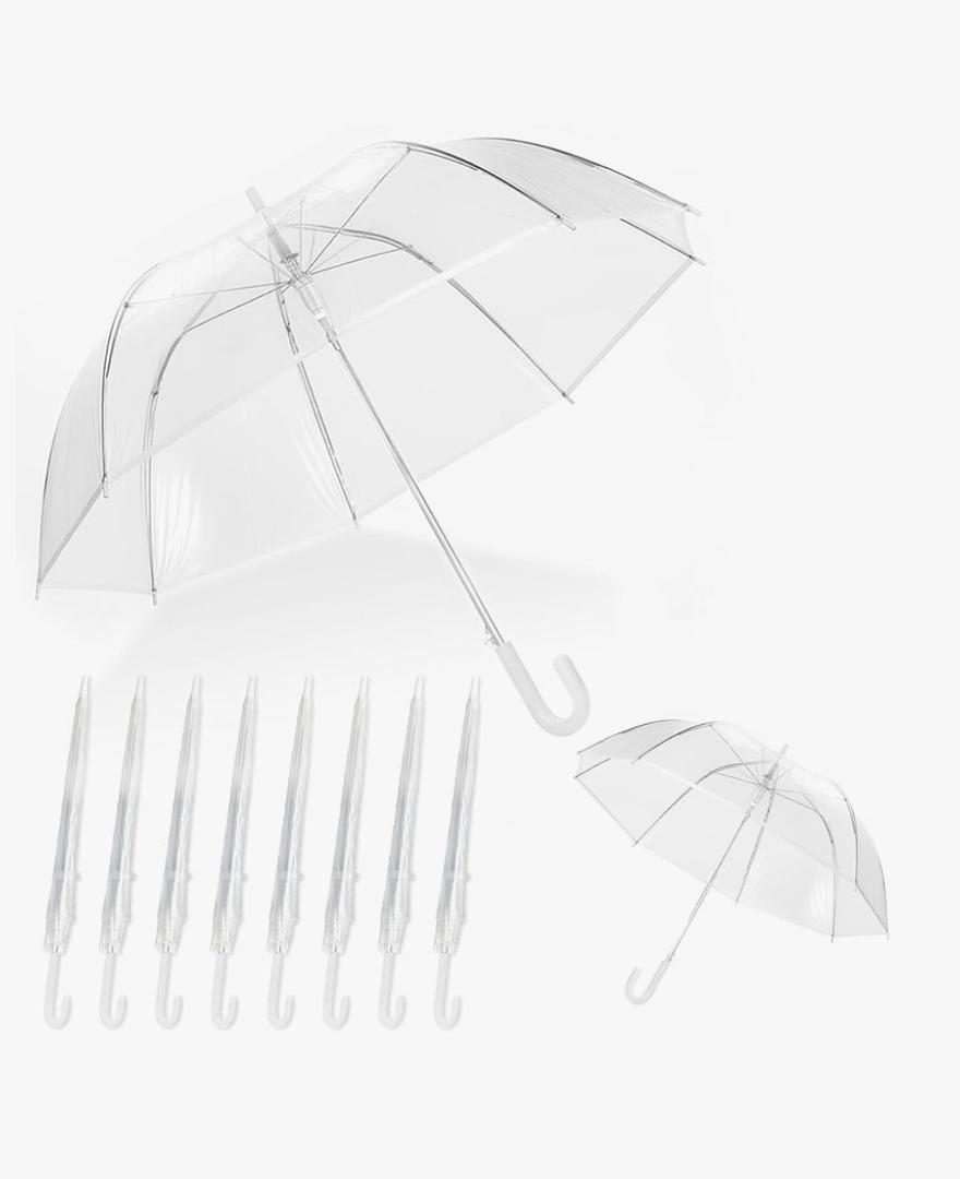 8 Pcs Clear Umbrella Wedding,Windproof Clear Umbrellas for Rain,Large Clears Umbrella for Two People,Transparent Umbrellas Bulk with J Shaped Handle for Wedding Supplies,Outdoor Activities