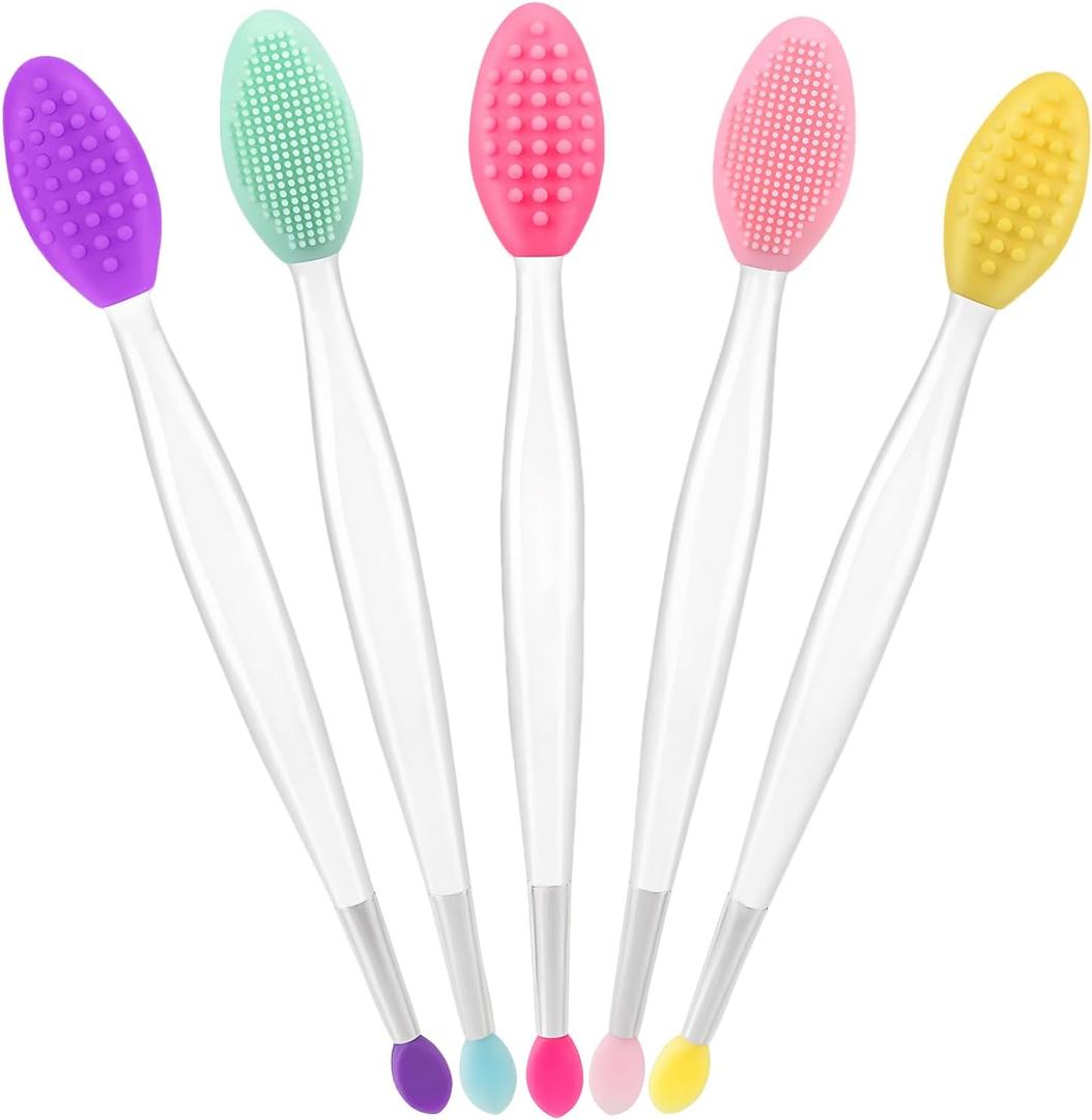 2 x Lip Scrub Brush, Dual-ended Lip Scrubber Exfoliator and Silicone Lip Brush Exfoliator Tool Lightening for Dark Lips Nose Scrubber Lip Mask Applicator 5PCS