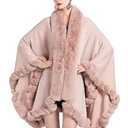 Obosoyo Wrap Cape Women Faux Fur Collar Shawl Knit Poncho Cloak Cardigan Coat Evening Dress