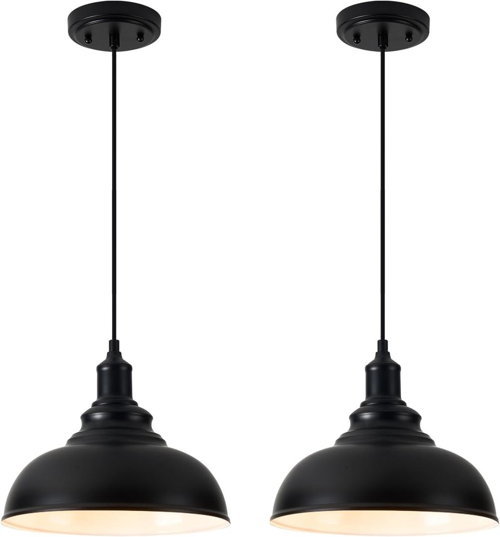 2 Pack Farmhouse Pendant Light Black Pendant Lights Kitchen Island Industrial Adjustable Hanging Barn Lamp Pendant Lighting Over Island Sink Light Fixtures