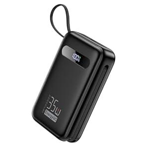 EnergyQC Power Bank, 20,000mAh 35W PD 3.0+QC 4.0 Fast Charging Portable Charger with Builtin Lightning & USBC in&Out Cables, Battery Pack for iPhone 16/15/14 Series, Galaxy, iPad, AirPods, Black
