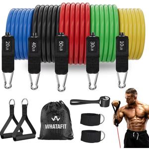 WHATAFIT Resistance Bands, Exercise Bands, Workout Bands with Handles, Door Anchor and Ankle Straps, 5 Resistance Levels Fitness Bands for Strength Training, Physical Therapy, and Home Gym Equipment
