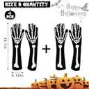 2 Pairs Black Skeleton Gloves, Day of The Dead Ghost Full Finger Bones Accessories for Halloween Cosplay Parties (BLACK, Long)