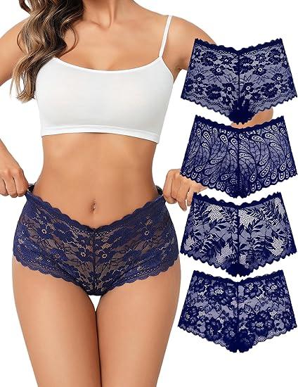 Avidlove Sexy Women's Underwear Floral Lace Boyshort Panties High Waist Cheeky Panty Pack of 4, S