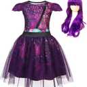 MetCuento Halloween Costumes for Girls Popular Musical Dress Kids Halloween Cosplay Outfits with Wig Purple