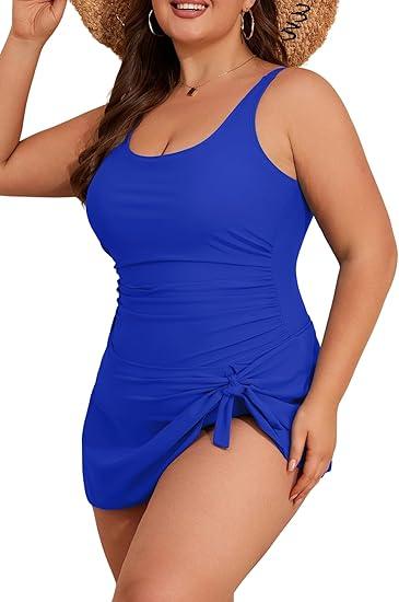 Eomenie Plus Size Swimdress for Women One Piece Swimsuit Tummy Control Swim Dresses Skirt Bathing Suit (22W, Royal Blue)