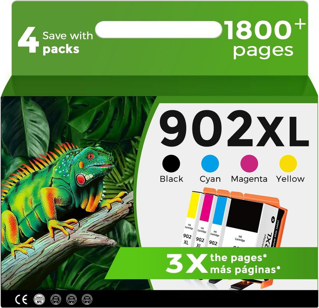 902XL Ink Cartridge Combo Pack for HP 6978 6968 Printer for HP 902 XL Black Color Compatible for HP902 HP902XL OfficeJet 6958 6970 6960 6975 6962 6950 6954 6951 6956 6961 6963 6964 Cyan Magenta Yellow