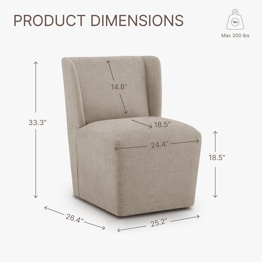 Dining Chairs with Casters Require Assembly Upholstered Wingback Single Sofa Armless Deskchair for Bedroom Waiting Room Kitchen Diningroom (Khaki)