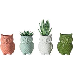 First of a Kind Owl Shaped Ceramic Succulent Planter Pots - Set of 4 - Owls Gifts for Women - Farmhouse Stoneware Vases for Home Decor & Garden Gift