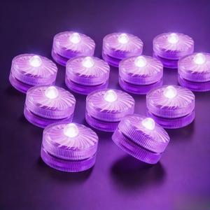 HL Submersible LED Light,Purple Mini LED Light,100 Hours Waterproof Flameless Led Lights Battery Powered for Wedding Home Vase Festival Party Decoration 12pcs (Built-in 24 Batteries)