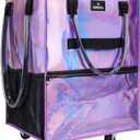 Large Reusable Grocery Bag On Wheels, 130L Large-Capacity Foldable Shopping Trolley, Lightweight with 5 Swivel Wheels, Multiple Pockets, Zippered Top & Heavy Duty Handles, for Shopping, Moving, Purple