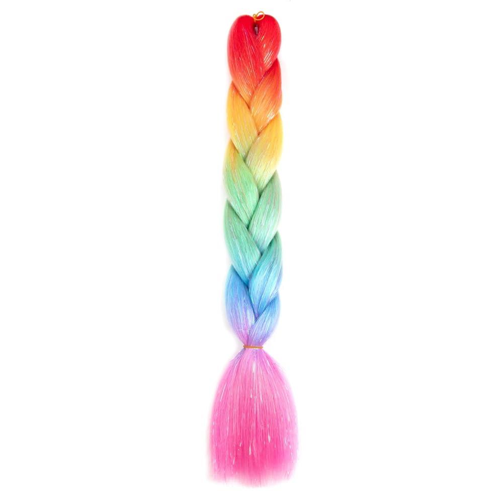 Synthetic Ombre 24inch Glitter Jumbo Braids Extensions Sparkle Rainbow Colored Braiding Hair For Women DIY Hairstyle(H72)