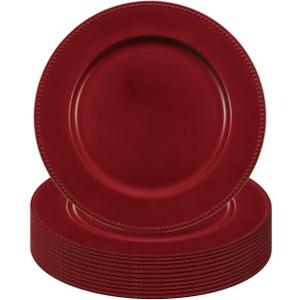 Red Christmas Charger Plates Set of 12, 13 Inch Round with Red Beaded Edges, Premium Polypropylene Holiday Table Chargers