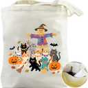 Xasopffe Halloween Tote Bag for Women, Pumpkin Bags for Candy Goodie Grocery Shopping, Halloween Gifts for Party Favor Supplies