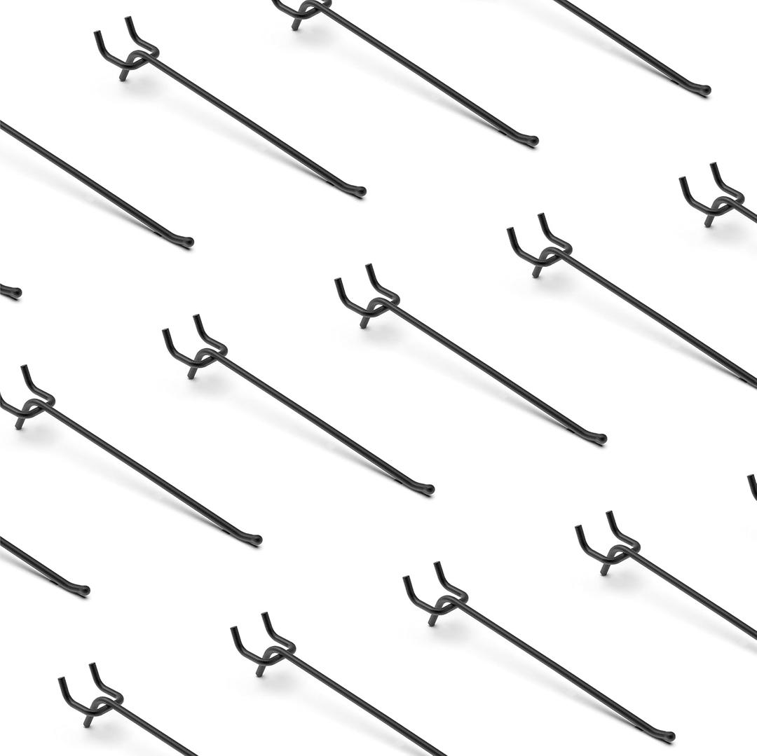 HUHOLE 25 Pack Black Pegboard Hooks 8 Inch Heavy Duty Metal L-Hooks for 1/4" Peg Board Garage Tool Organizer, Retail Display & Craft Storage Hangers (30lbs Capacity)