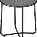 Outdoor Side Table, Small Patio Table Waterproof Round Metal Steel Weather Resistant Portable Indoor End Table for Garden Balcony Yard, Black