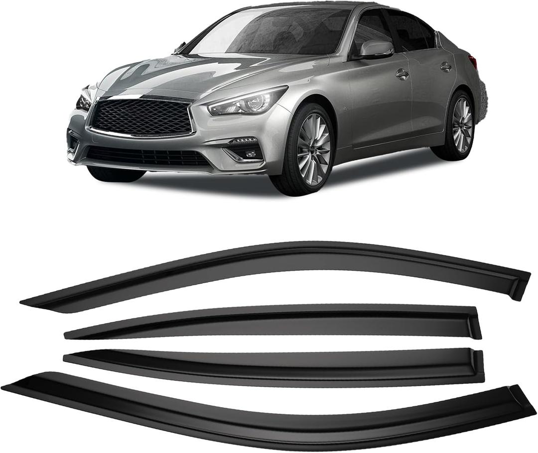 Tape-on Sun/Rain Guard Side Window Visor Deflectors Rain Guards for Infiniti Q50 2014-2020Window deflectors