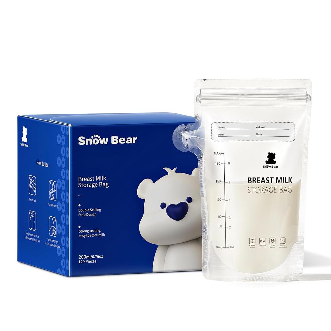 Snow Bear Breastmilk Storage Bag, 6oz Breast Milk Storage Bags for Freezer, 120 Count Milk Bags for Breastmilk