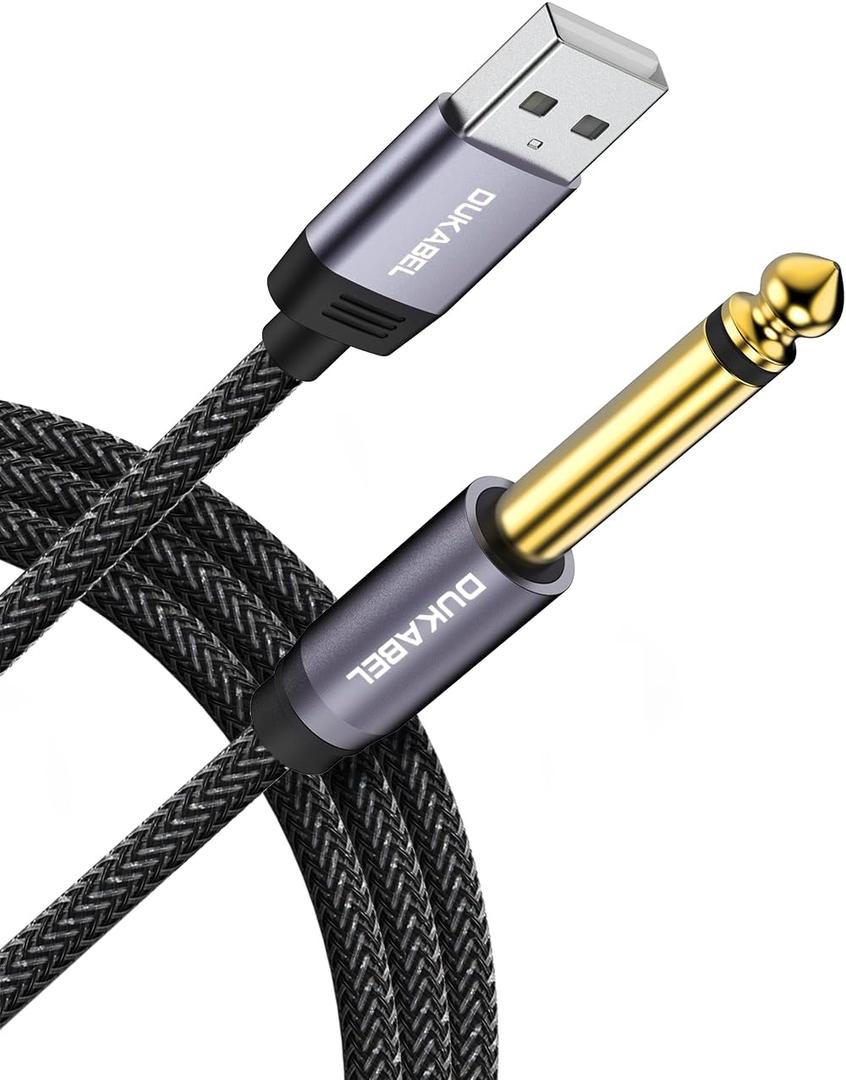 DUKABEL USB Guitar Cable, USB-A to 1/4 TS Cord for Guitar Recording, 8Feet/2.4Meter Instrument Mono Cord for Bass, Mixer, PC, Laptop(Do Not Work with RockSmith)