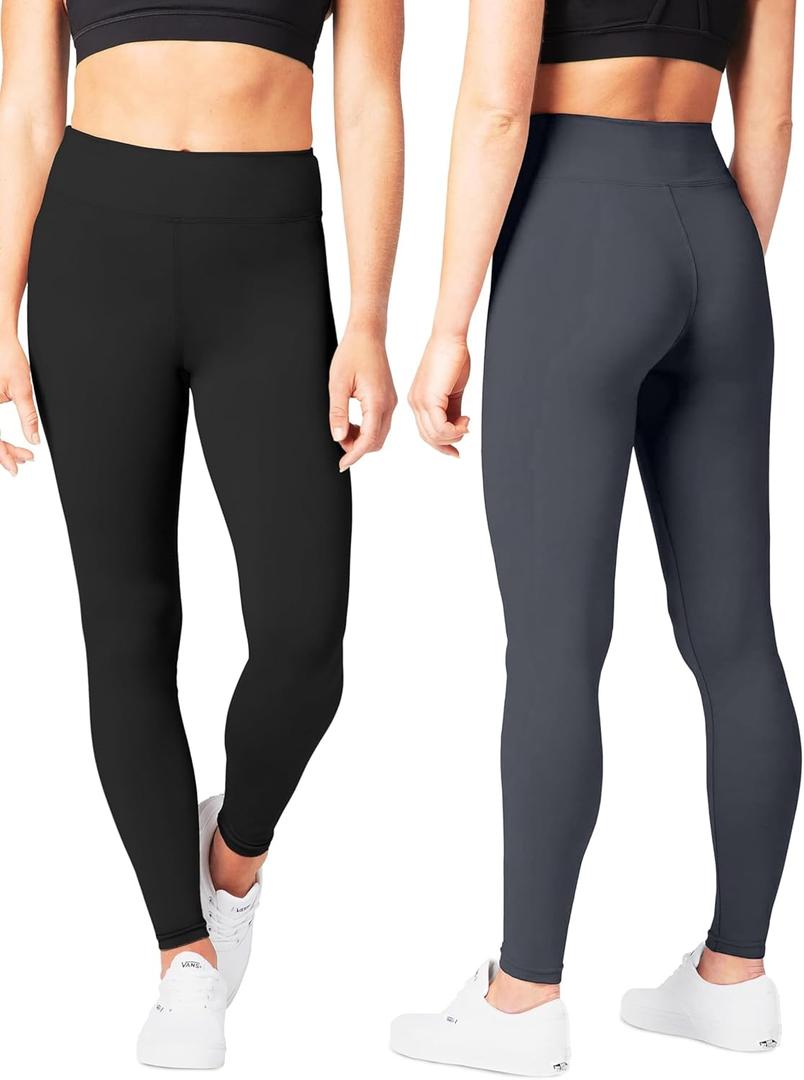 2 x SATINA High Waisted Leggings for Women - Comfortable and Stretchy in Versatile Sizes and Colors - Workout Yoga Leggings Set (Black & Charcoal)