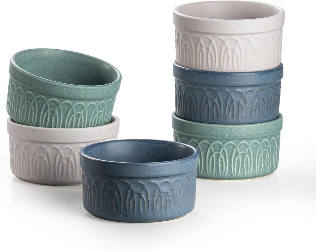 Ramekins 8 Oz Oven Safe, Ceramic Creme Brulee Souffle Dishes, Pudding Custard Cups Ramekin For Baking, Small Dipping Sauce Bowls, Set of 6, Microwave and Dishwasher Safe (Assorted Neutrals)