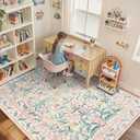 Wonnitar 8x10 Washbale Rugs for Living Room, Boho Pink Room Decor for Girls Bedroom, 8 x 10 Soft Non Slip Low Pile Indoor Floral Carpet for Kids Room Playroom Toddler Nursery