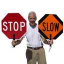 SmartSign "Stop - Slow" Double Sided Paddle | 18" 3M Engineer Grade Reflective Aluminum (Black/Red/Orange on White)
