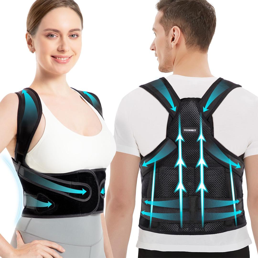 Vicorrect Posture Corrector for Women and Men: Back Support Brace Relieve Upper Back Shoulders Pain (Black, Small)