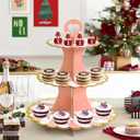 2 x Soleebee 3-Tier Cupcake Stand, Cardboard Cupcake Tower, Dessert Cup Cake Stand Tower for Birthday Wedding Party Decoration, Cupcake Tier Stand 2 Set (Pink Gold)