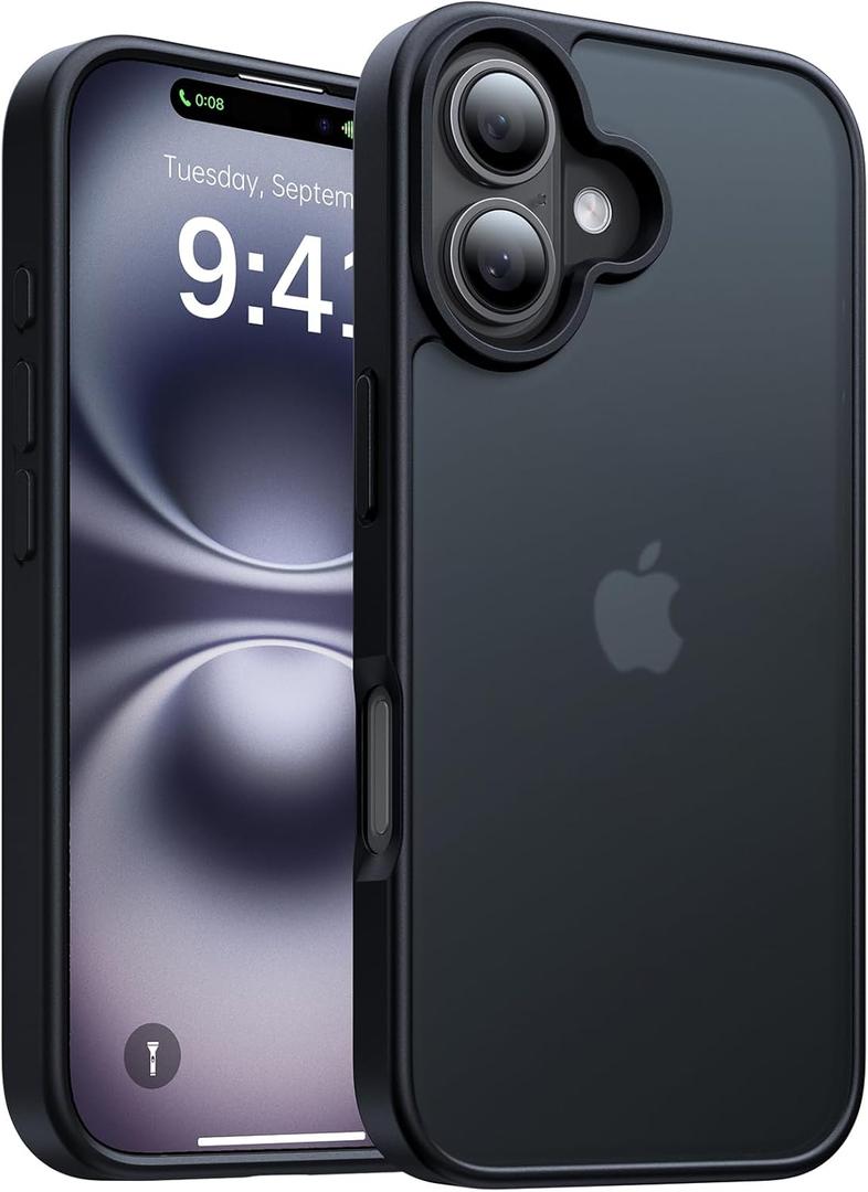 for iPhone 16 Case, [Military-Grade Drop Protection][Anti-Yellowing] Shockproof Protective Translucent Matte Cover for iPhone 16 Phone Case,Titanium Black
