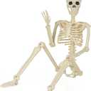 5.4FT Skeleton Halloween Decoration, Human Life Size Posable Halloween Skeleton Decor, Full Size Body Skeleton with Movable Joints for Halloween Indoor Outdoor Haunted House Props Decor