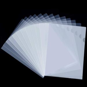 WOT I Plastic Clear Document Folders - 100 Pack, L-Type Folders Copy Safe Project Pockets, for Letter Size Sheets, Transparent Color
