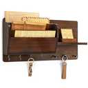 Rebee Vision Pine Wood Key Holder Wall Mount for Home Decor - Vintage Mail Holder Wall Mounted with Floating Shelf & Hooks - Rustic Mail Organizer for Apartment, Living Room, Entryway (Dark Brown)