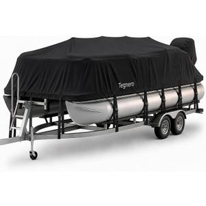 1200D Pontoon Boat Cover 21–24ft,with 16 Adjustable Tie Down Straps, Black