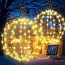 Flacchi Set of 2 Solar Hanging Ball Lights - 2 Sizes of Christmas Outdoor Garden Lanterns Waterproof Globe Fairy Lights with 8 Lighting Modes Timer Memory Function (Warm White)